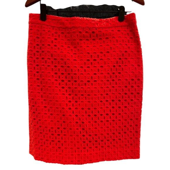 J. CREW Red Eyelet Cotton Pencil No. 2 Skirt Bossgirl, work, twee, Women's 10 - Picture 1 of 8